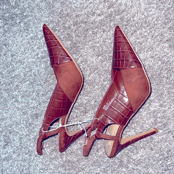 Suede and croc stiletto pumps - Picture 7 of 14